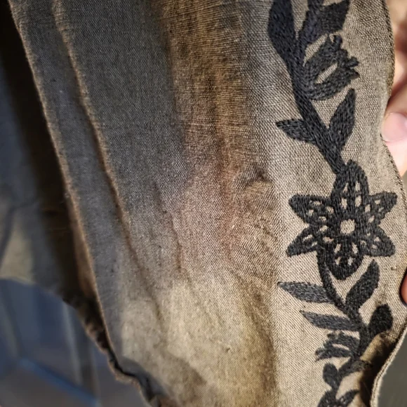 Voriagh Linen Olive Brown Wrap Dress Embroidered - Picture 4 of 7